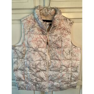Lands End Down Filled Pelican Puffer Vest Sz 1X Zip Closure Floral